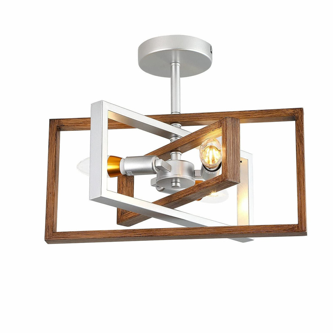 Modern Rotatable Mental and Wooden Ceiling Light Brown Silver Farmhouse