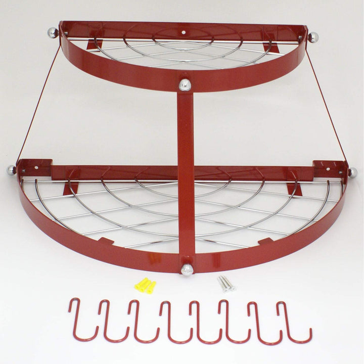 Two-Shelf Wall-Mount Red Pot Rack Steel - Diamond Home USA