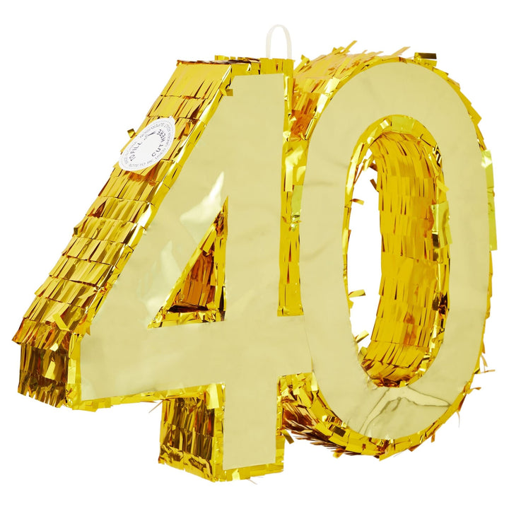 Gold Foil Number 40 Pinata for 40th Birthday Party Decorations Centerpieces