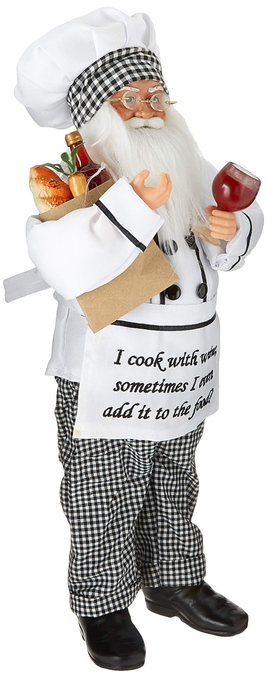 FOJOC I Cook with Wine Santa Figurine 18" Tall Black/White
