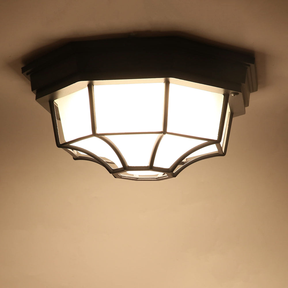 Matte Black Motion Sensor Dusk to Dawn Led Flush Mount with Frosted Glass W10.25 - Diamond Home USA