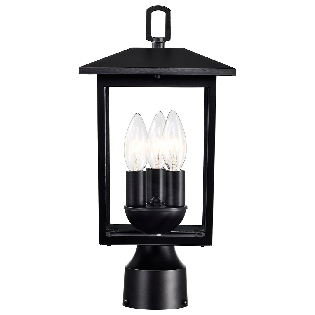 Outdoor Post Light Pole Lantern 3 Lights Matte Black Finish Clear Glass Dimmable - Diamond Home USA
