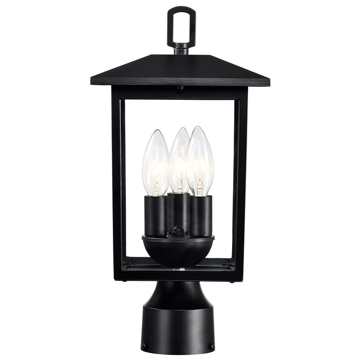 Outdoor Post Light Pole Lantern 3 Lights Matte Black Finish Clear Glass Dimmable - Diamond Home USA