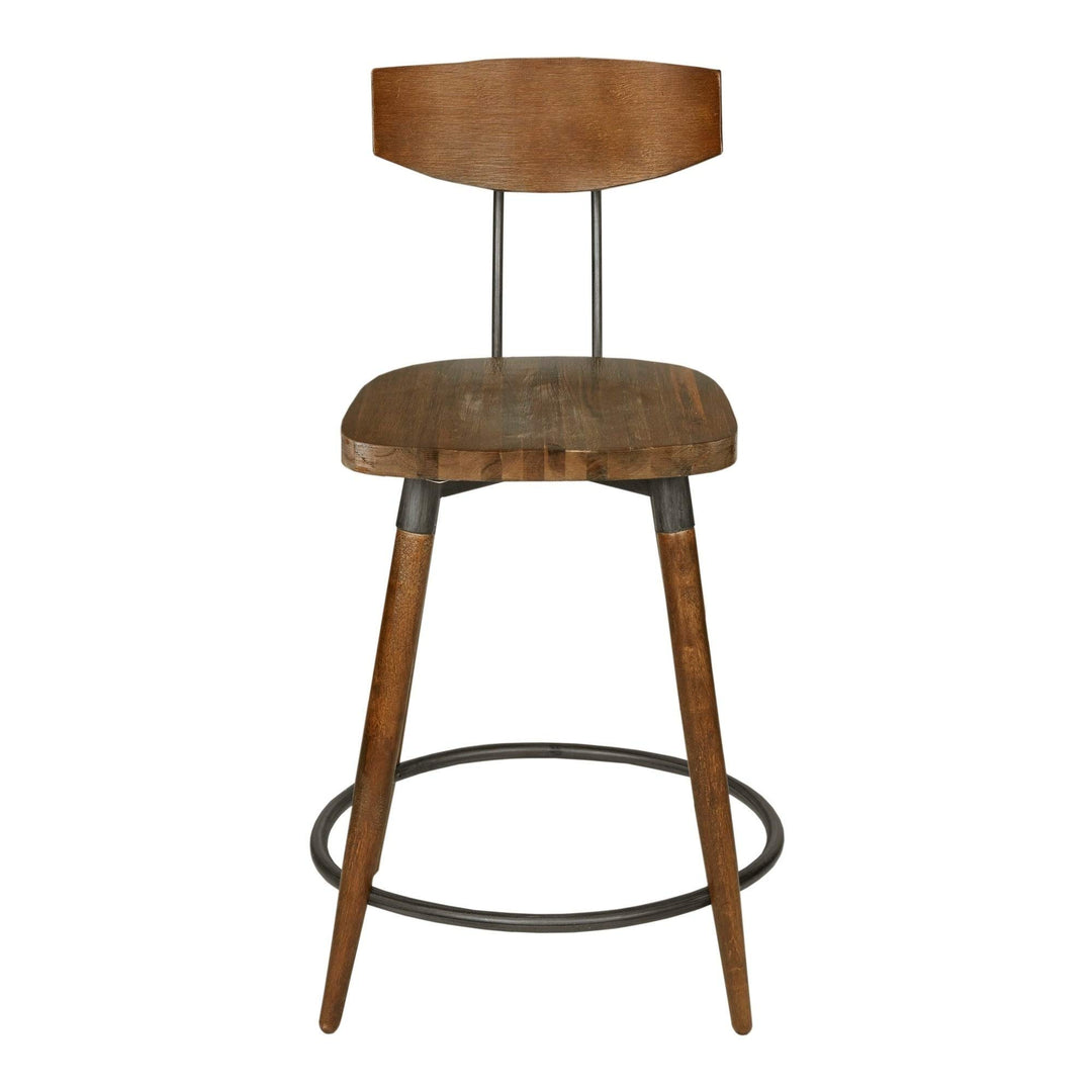 Brown Counter Stool 24-inch with Back Mid-Century Modern Acacia Metal Wood - Diamond Home USA