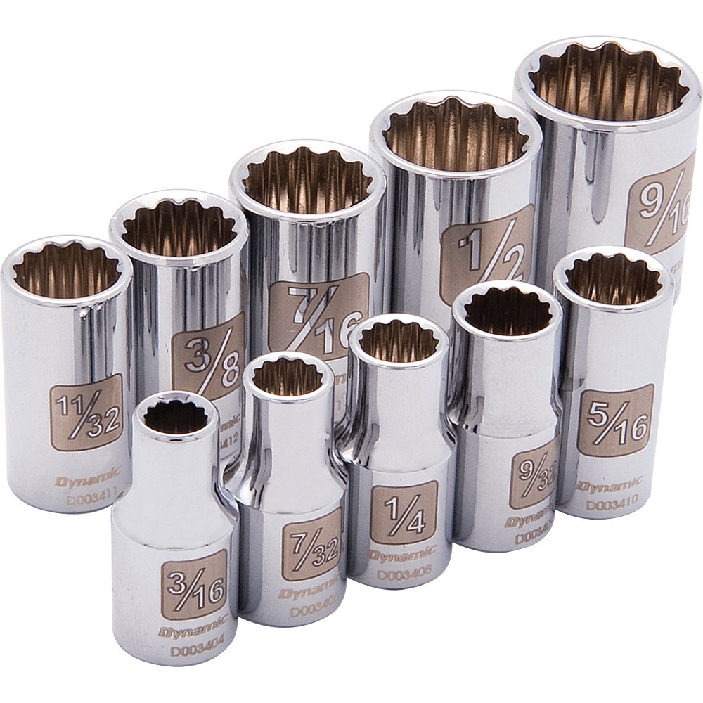 Dynamic Tools D004007 1/4" Drive 12 Point Standard SAE Socket Set (10 Piece) 3/1