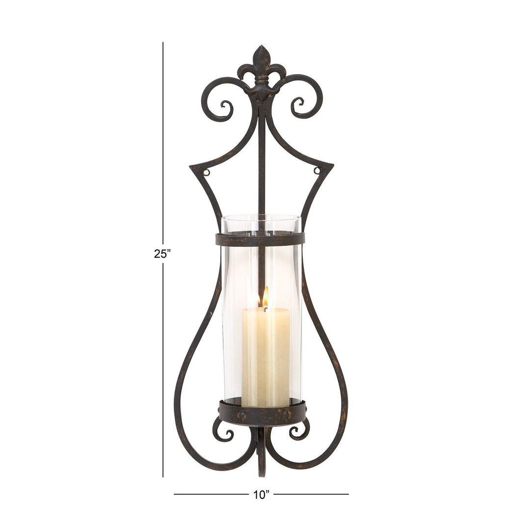 Metal and Glass Wide Candle Sconce Black Clear Traditional Iron - Diamond Home USA