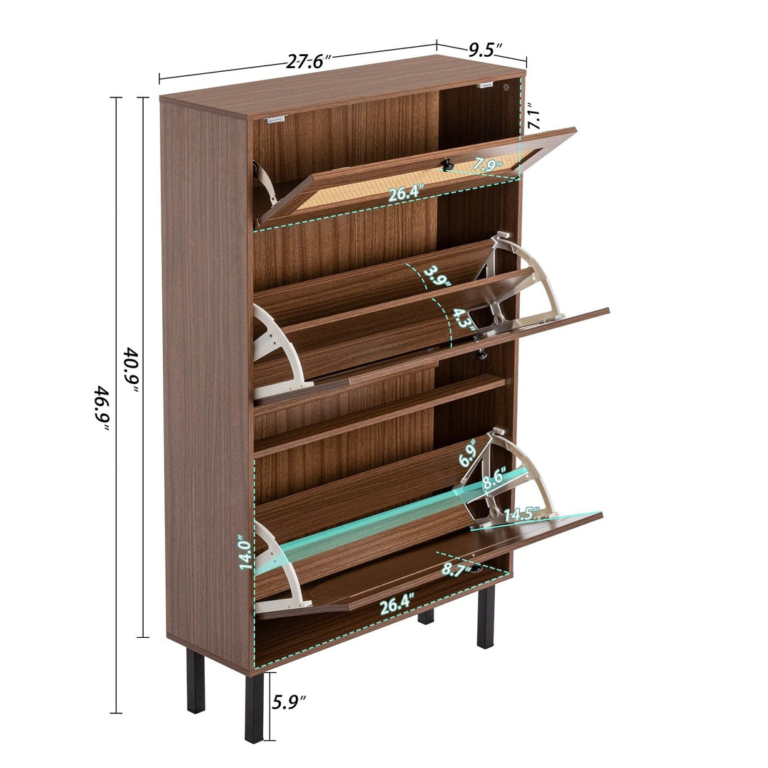 Rattan Shoe Cabinet Freestanding Rack Storage with Flip Drawers MDF Includes - Diamond Home USA