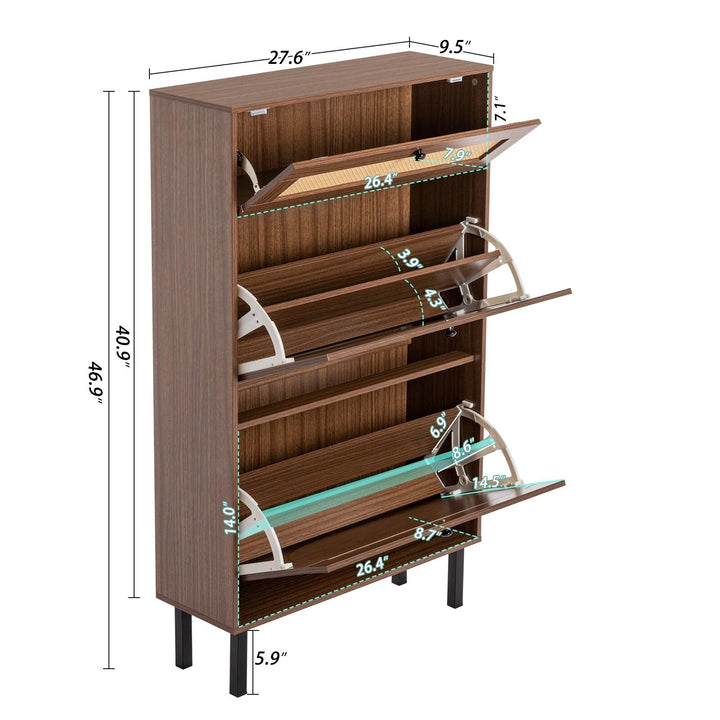 Rattan Shoe Cabinet Freestanding Rack Storage with Flip Drawers MDF Includes - Diamond Home USA
