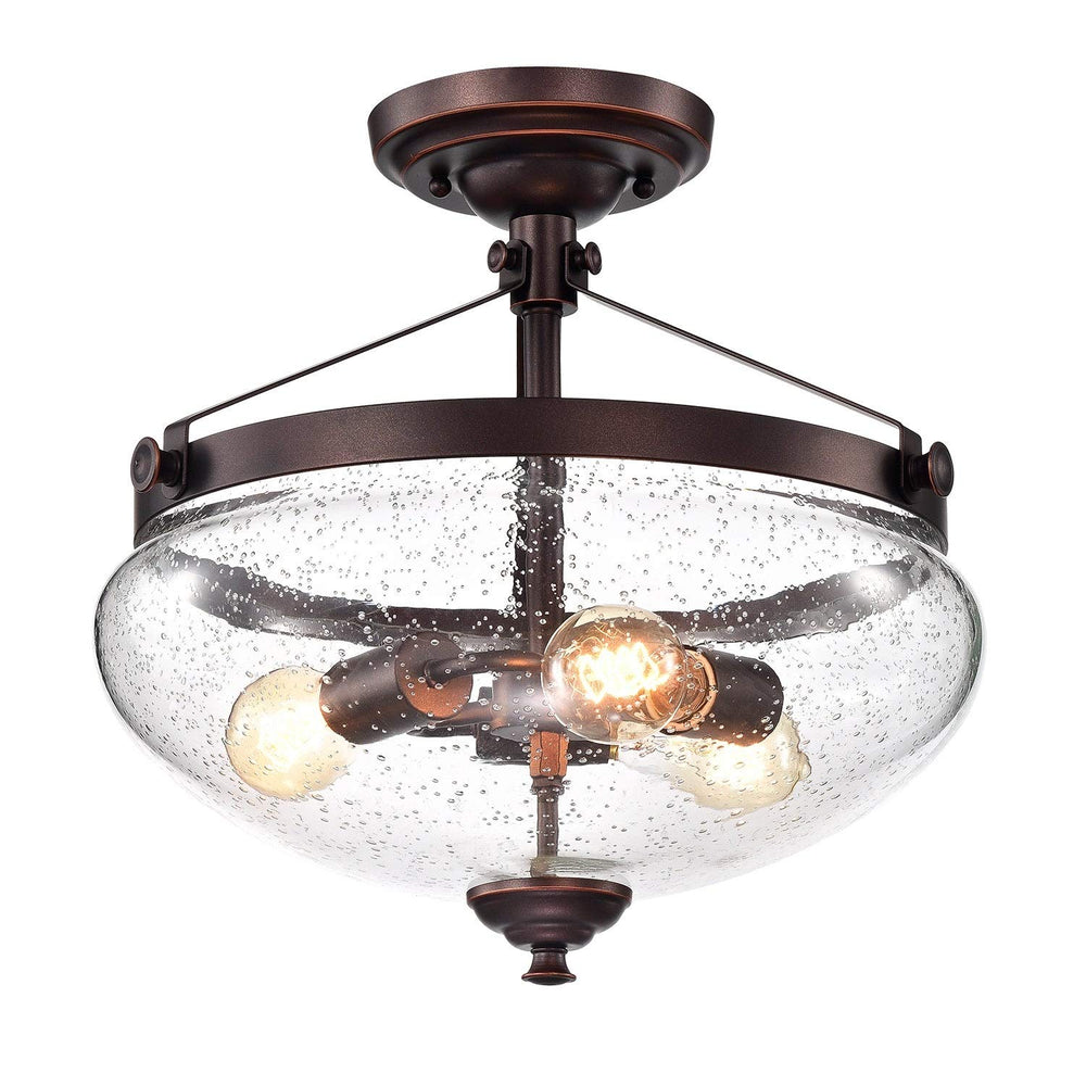 Oil Rubbed Bronze 3-light Semi Flush Mount with Seeded Glass Shade Rustic - Diamond Home USA