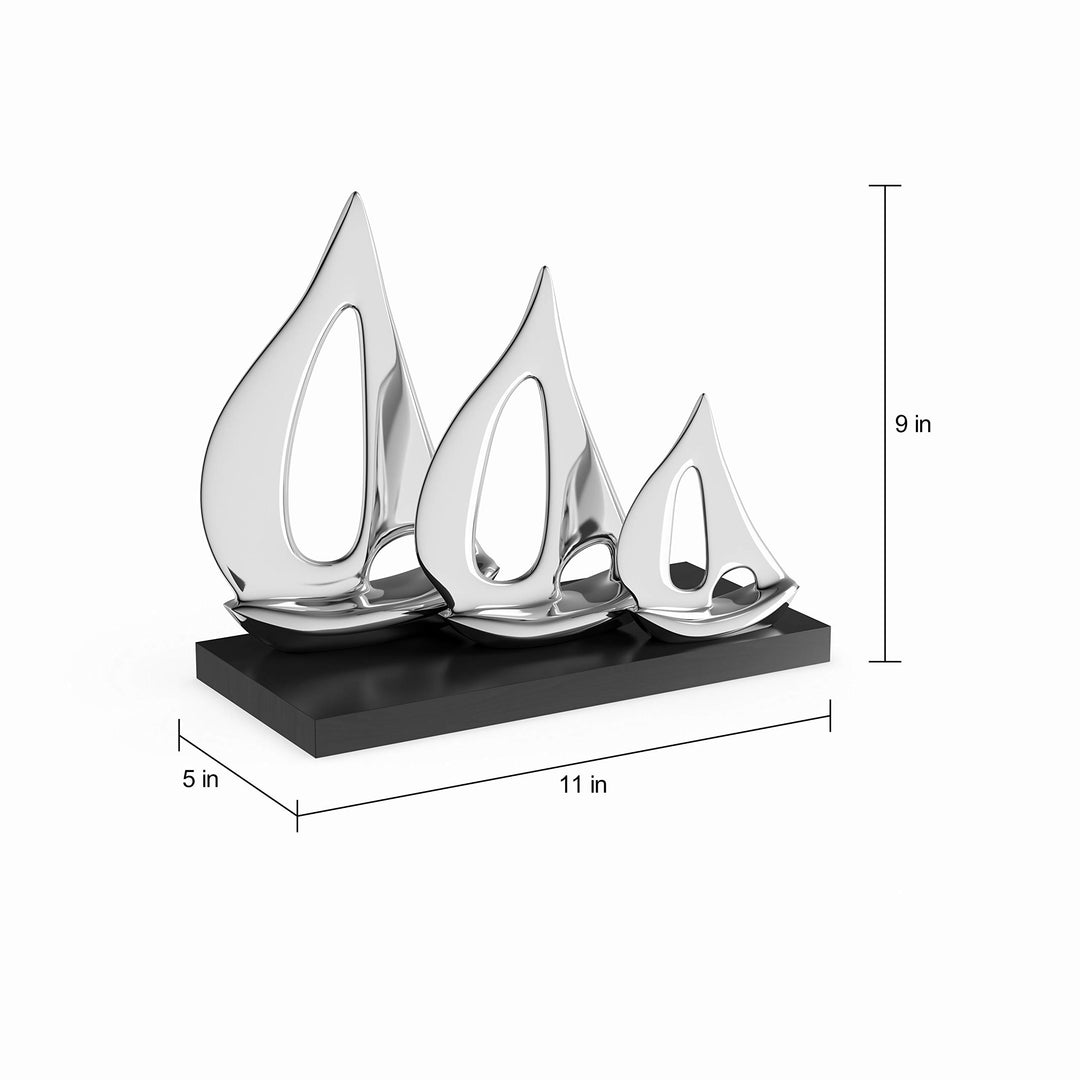 Glossy Aluminum 3-Sailboat Decor Black Silver Casual Acacia Metal Antique - Diamond Home USA