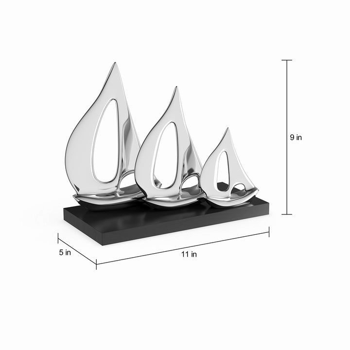 Glossy Aluminum 3-Sailboat Decor Black Silver Casual Acacia Metal Antique - Diamond Home USA