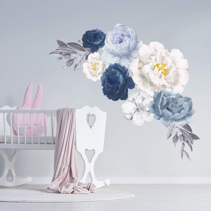 Elegant Oversized Peonies Flowers Floral Wall Stickers DIY Art Blue - Diamond Home USA