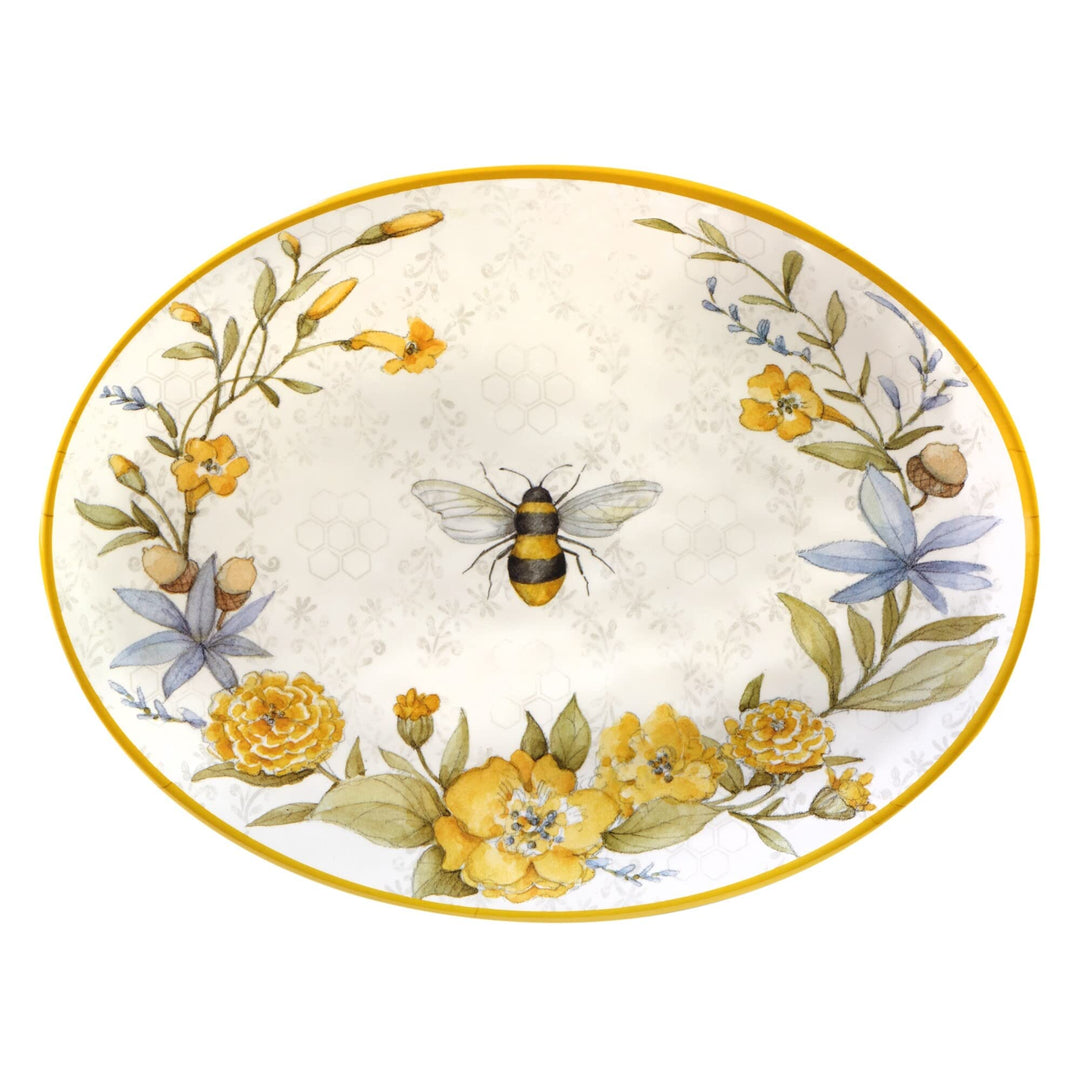 Bee Sweet 2-piece Platter Set Multi Color White Yellow Floral Casual Tropical - Diamond Home USA