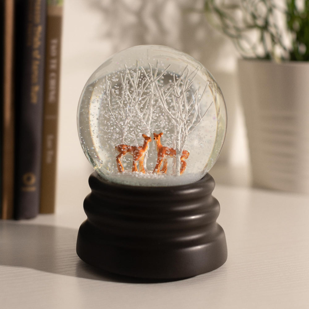 Harkness Deer and Tree Decorative Snow Globe with Wind Up Music Box Multi - Diamond Home USA