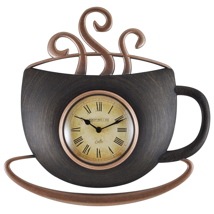 Latte Cup Clock Plastic Brown Farmhouse Novelty Bronze Finish - Diamond Home USA