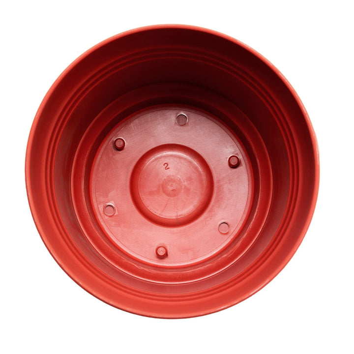 Bloem Saturn Round lanter with Saucer Tray: 14" - Burnt Red - Durable lastic - Diamond Home USA