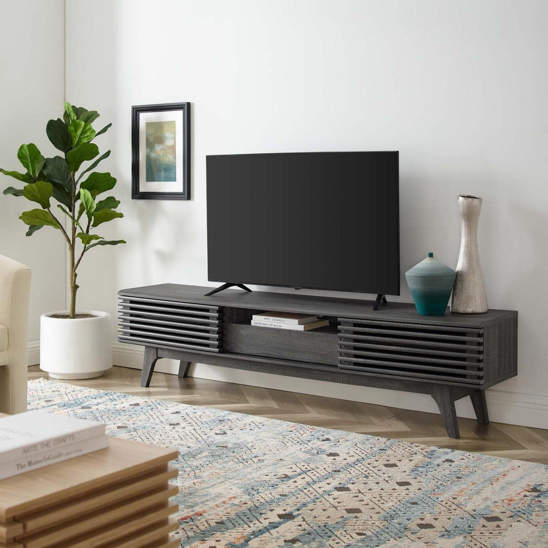 Modway Render Mid-Century Modern Low Profile 70 Inch TV Stand in Charcoal 70" - Diamond Home USA