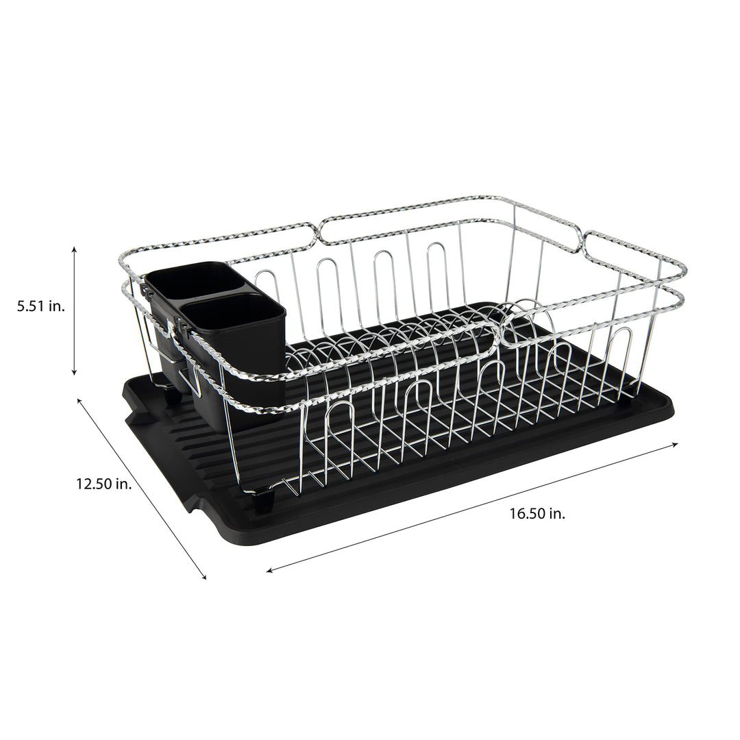 Kitchen Details 3 Piece Twisted Chrome Dish Drying Rack|Cutlery Basket|Drain - Diamond Home USA