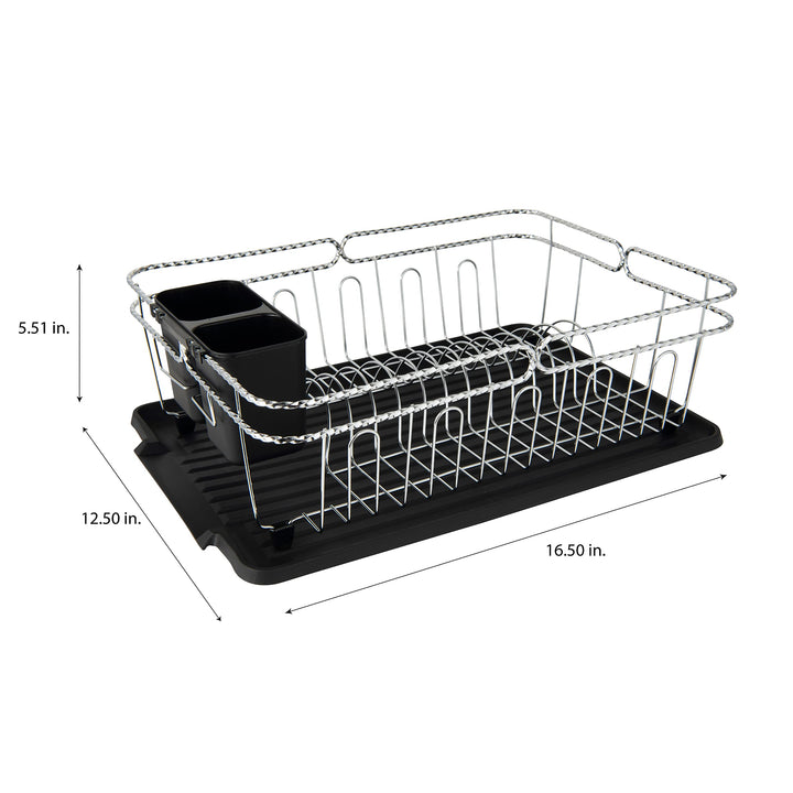 Kitchen Details 3 Piece Twisted Chrome Dish Drying Rack|Cutlery Basket|Drain - Diamond Home USA