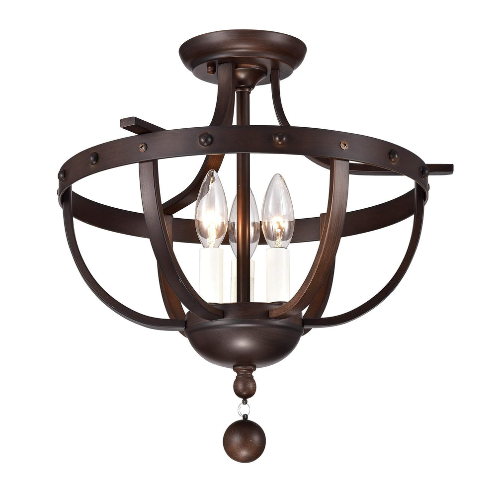 Brushed Dark Bronze 3-Light Semi-Flush Ceiling Lamp Brown Industrial Traditional - Diamond Home USA