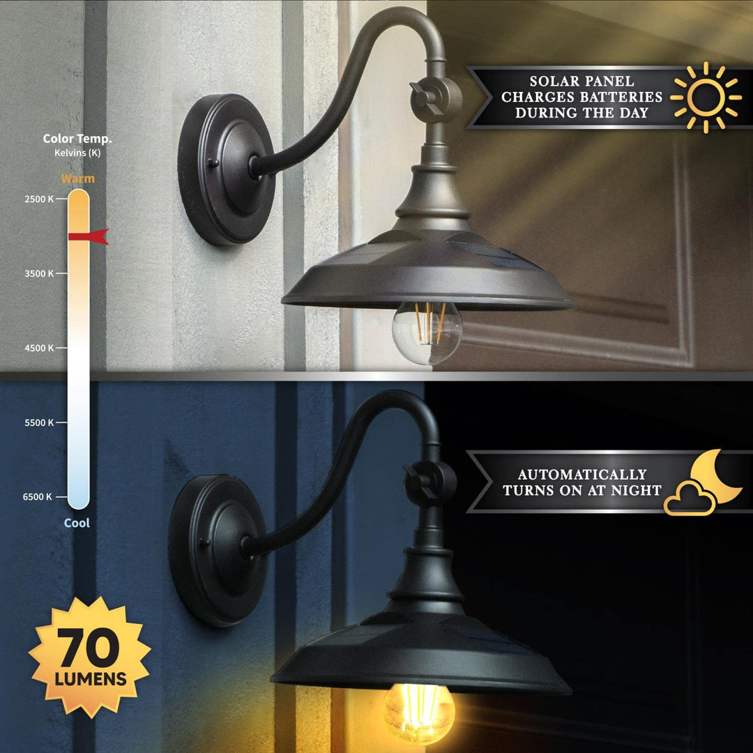 Classy Caps SBL738 Outdoor Dark Bronze Solar Powered Barn Light Vintage - Diamond Home USA