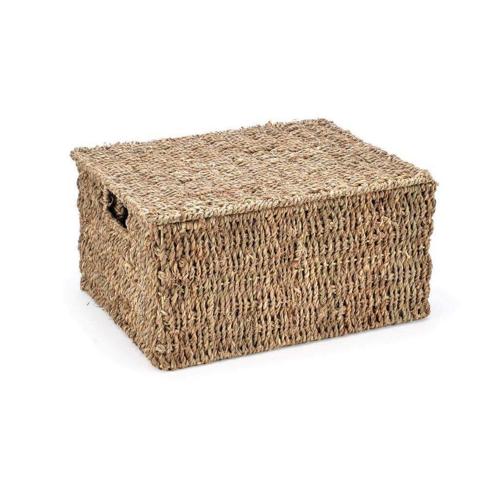 Set Of 3 Rectangular Seagrass Baskets With Lids Beige - Diamond Home USA