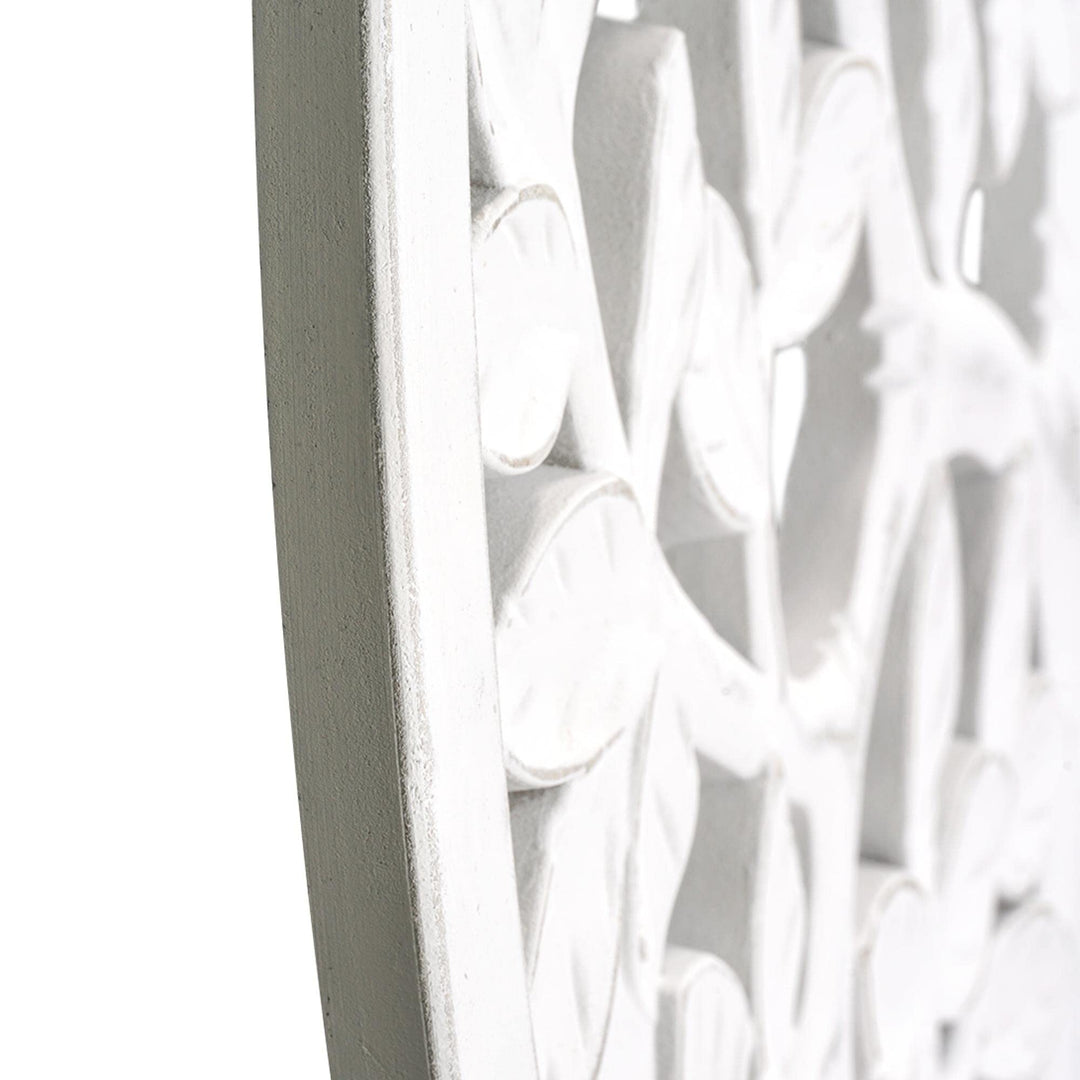 Boho Tree Birds Round White Distressed Medallion Wall Art Accent 31" Bohemian - Diamond Home USA