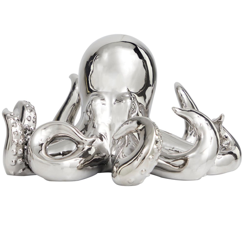 Silver Ceramic Octopus Sculpture with Textured Tentacles - Diamond Home USA