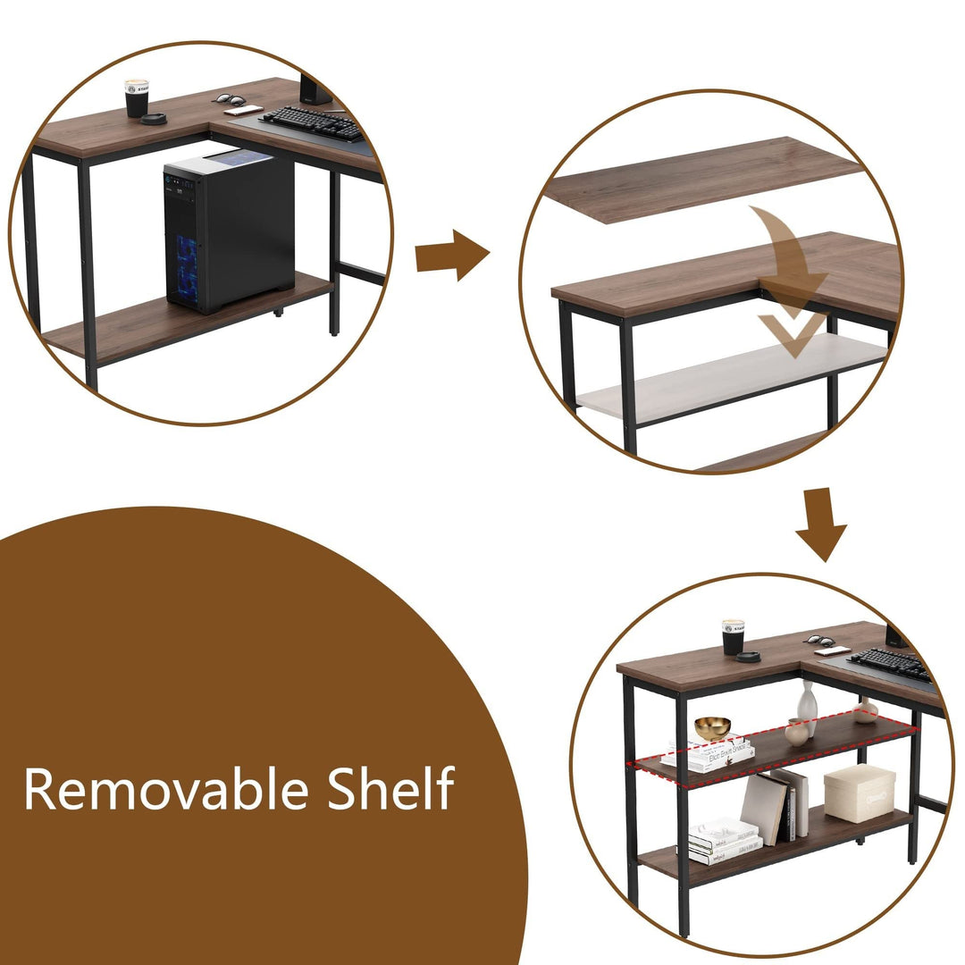 L Shaped Desk with Removable Storage Shelves Industrial Reversible L-Shaped - Diamond Home USA