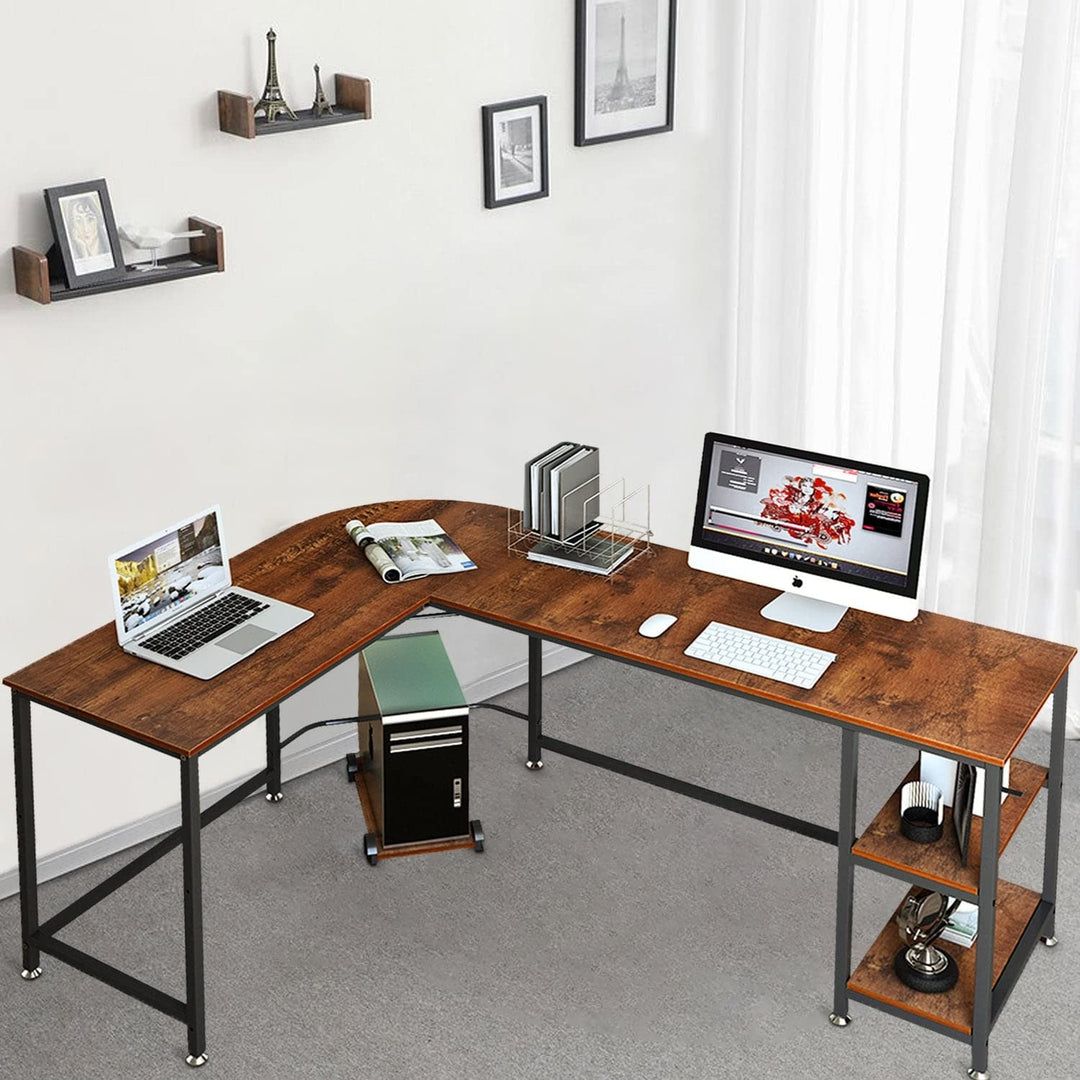 66 in. W Brown Modern Design Shaped Corner Computer Desk Black Contemporary - Diamond Home USA