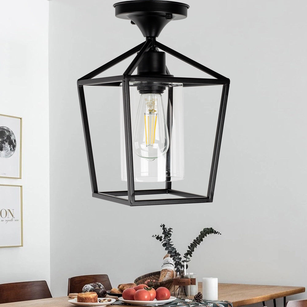 7 in. 1-light Black Semi Flush Mount Ceiling Light Farmhouse Retro Cage - Diamond Home USA