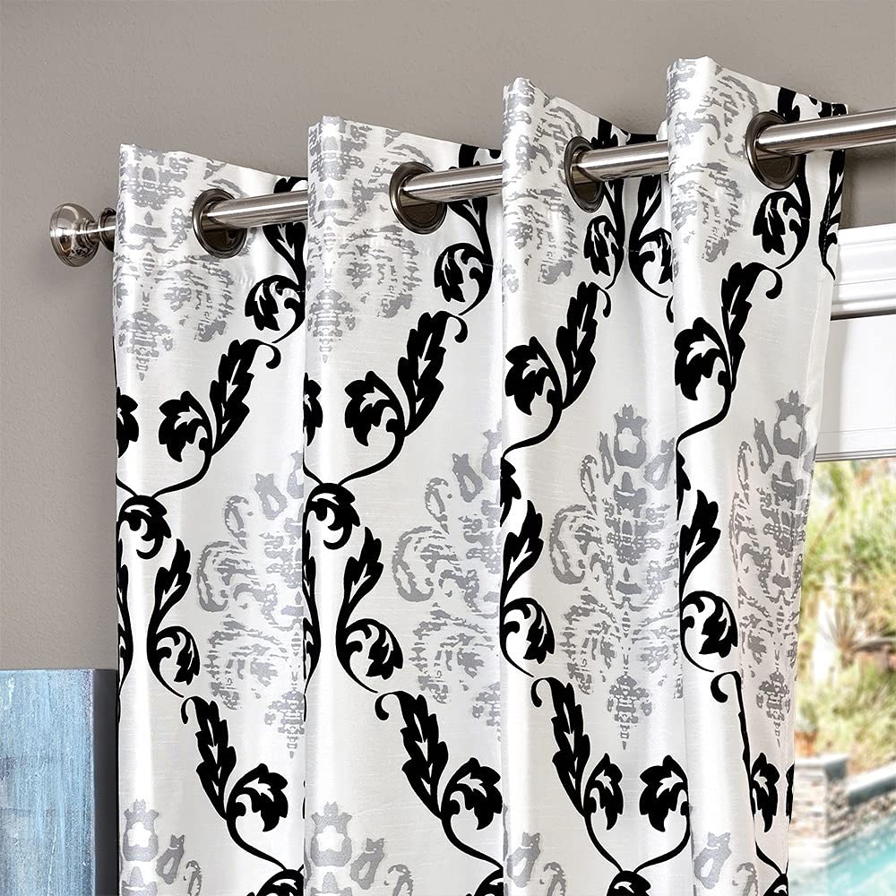 Lambrequin Arabella Flocked Curtain Panel White 54 x 108 108 Inches - Diamond Home USA