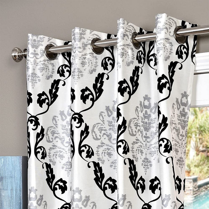 Lambrequin Arabella Flocked Curtain Panel White 54 x 108 108 Inches - Diamond Home USA