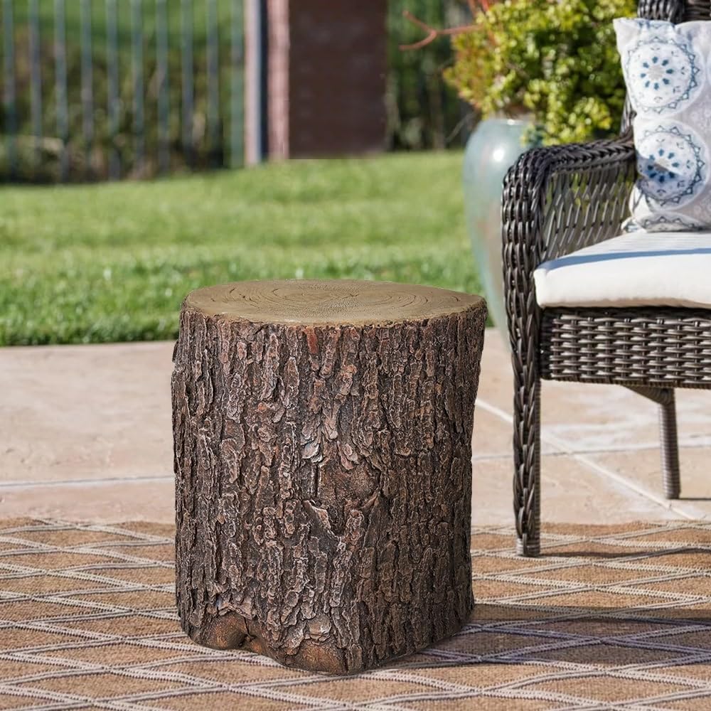 Oak Stump Cover for Yard Round Tree Table Garden Stools Brown Modern - Diamond Home USA
