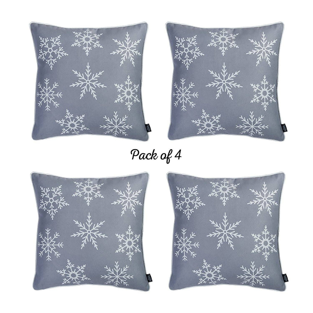 Christmas Snowflakes Throw Pillow Covers Insert (Set of 4) Grey Graphic Print - Diamond Home USA