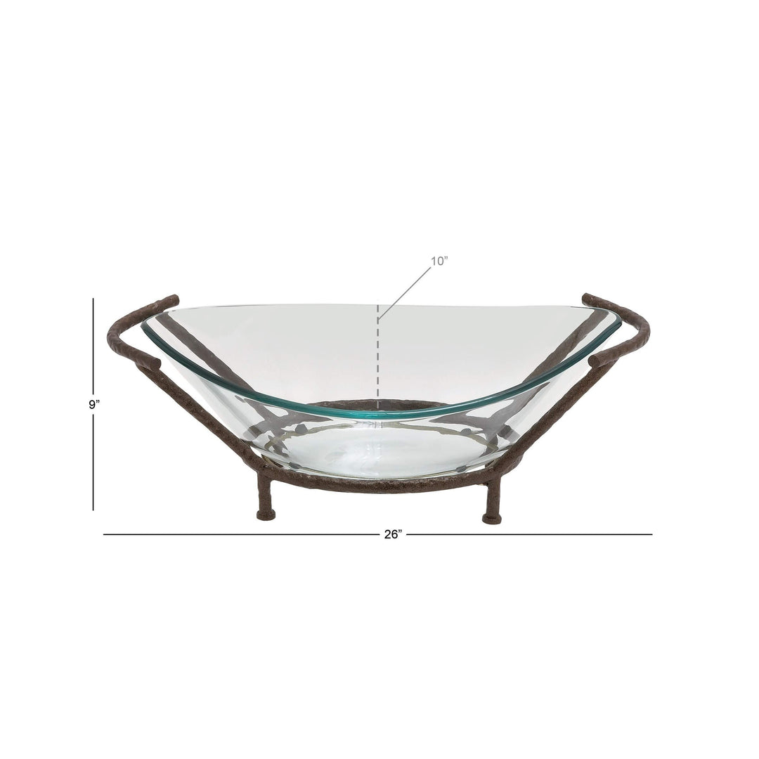 Bowl and Metal Stand Green Glass Iron Clear - 26"W, 9"H - Diamond Home USA