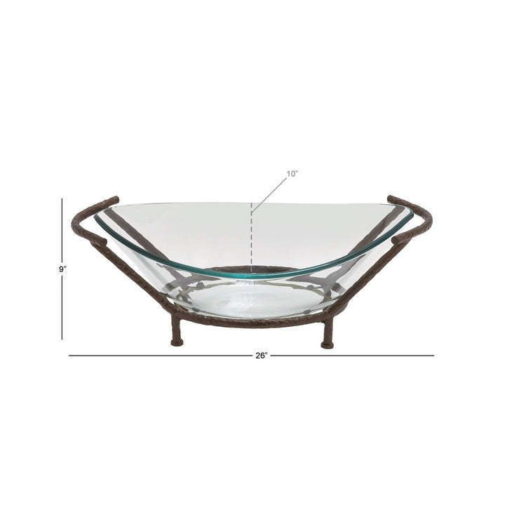 Bowl and Metal Stand Green Glass Iron Clear - 26"W, 9"H - Diamond Home USA