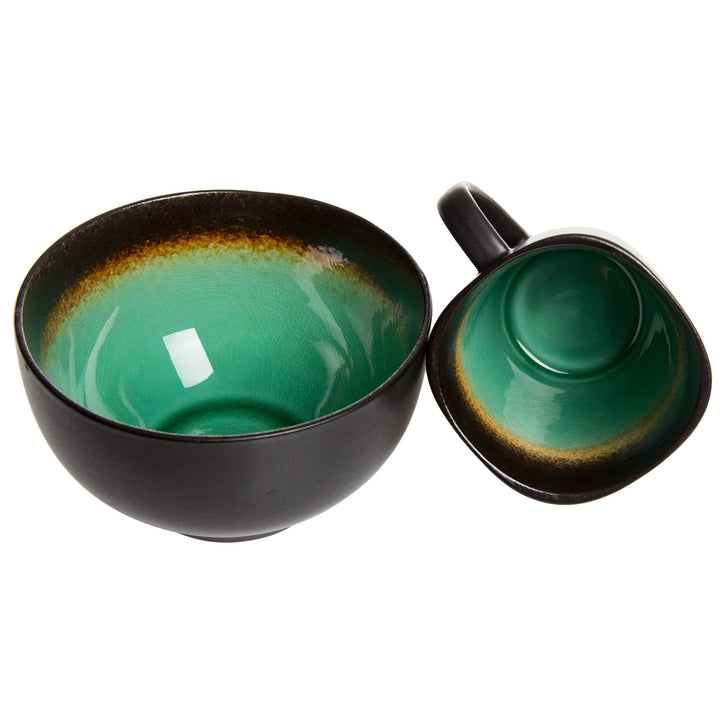 Ocean Paradise 16 Pc Square Stoneware Dinnerware Set 8' X 10' Black Blue