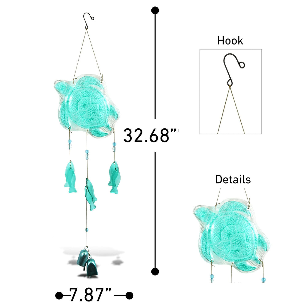 Aqua Sea Turtle Hanging Glass Wind Chime 32.68 Inch Blue - Diamond Home USA