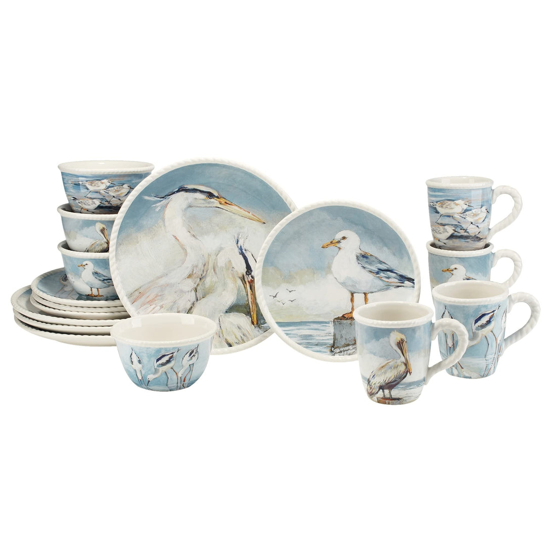 16-piece Dinnerware Set Service For 4 Blue Multi Color Off/White Coastal