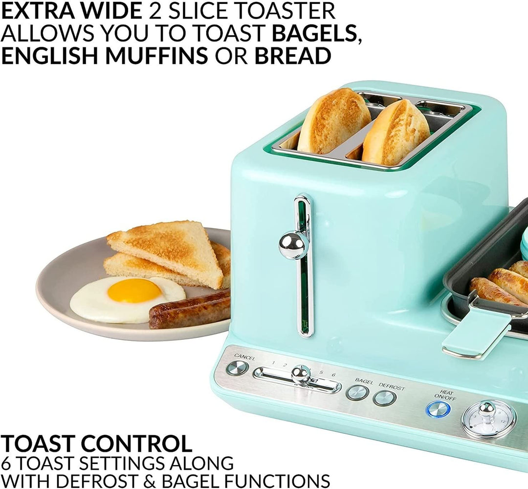 MONIK Classic Retro 3 in 1 Breakfast Station 2 Wide Slot Toaster with Adjustable - Diamond Home USA
