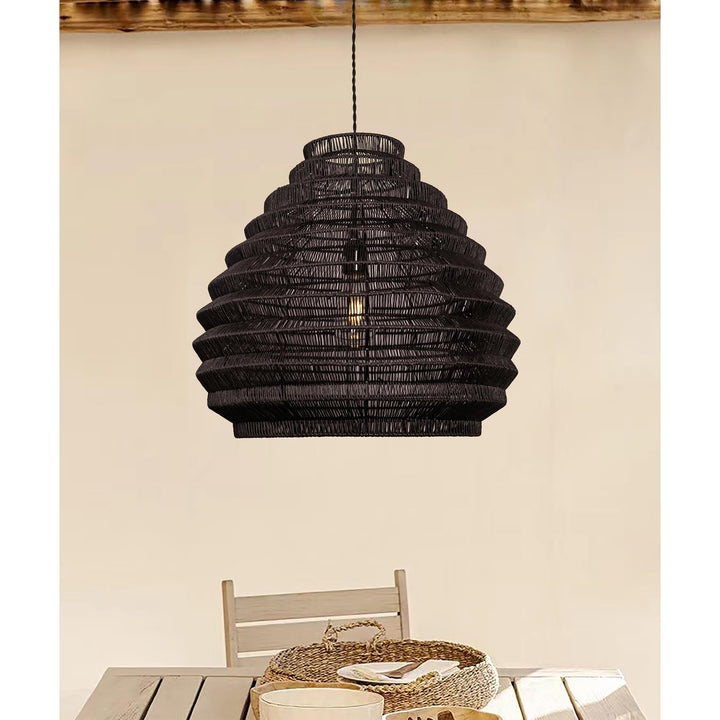 Modern Rattan Wicker Large Black Boho Light 19" Wide Bohemian Eclectic Dimmable - Diamond Home USA
