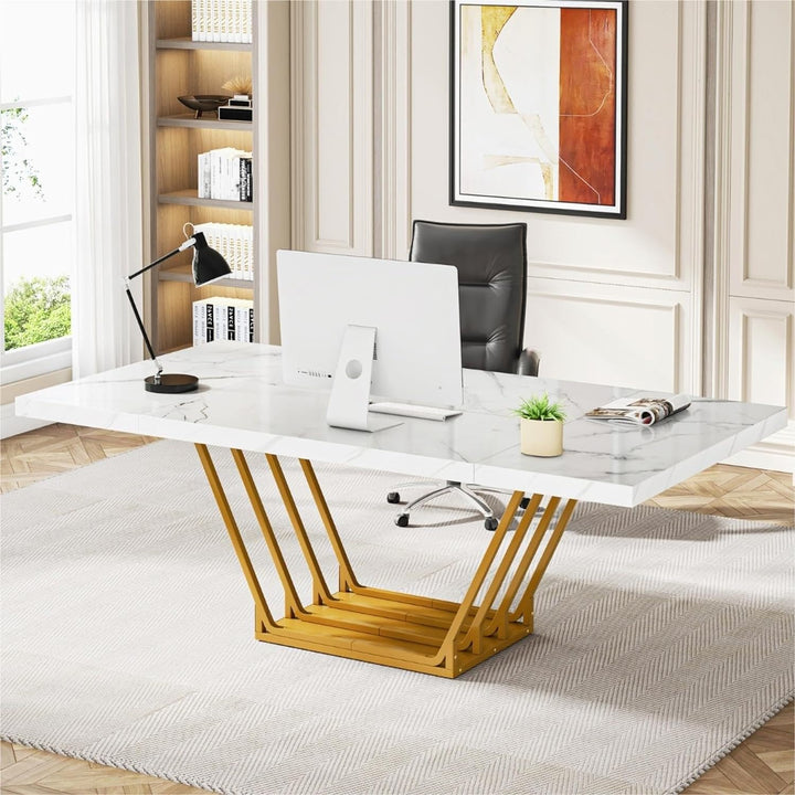 63'' Executive Computer Desk with Metal Base for Home Office Modern Conference