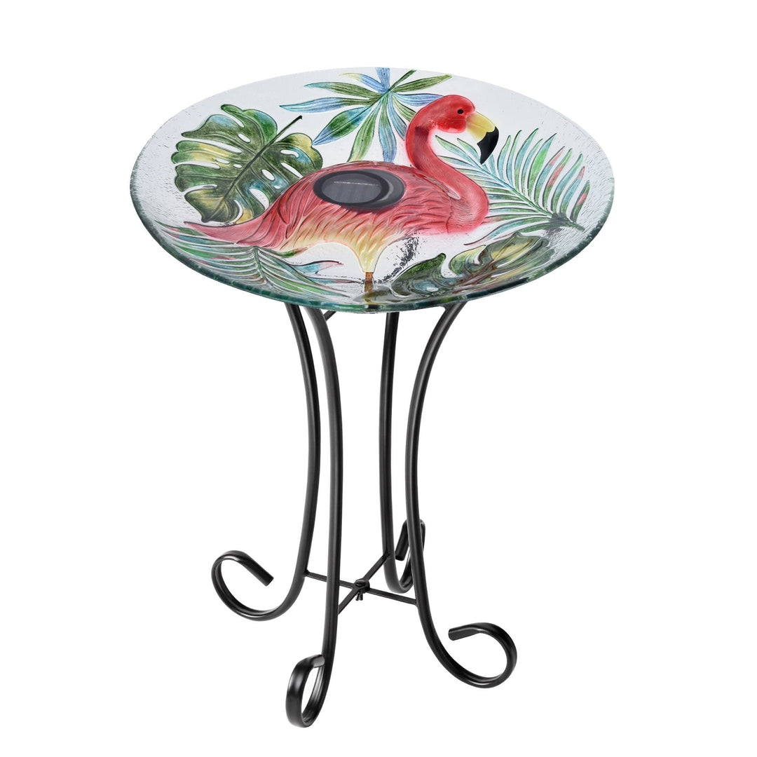 Solar Glass Bird Bath W/Stand Multi Color