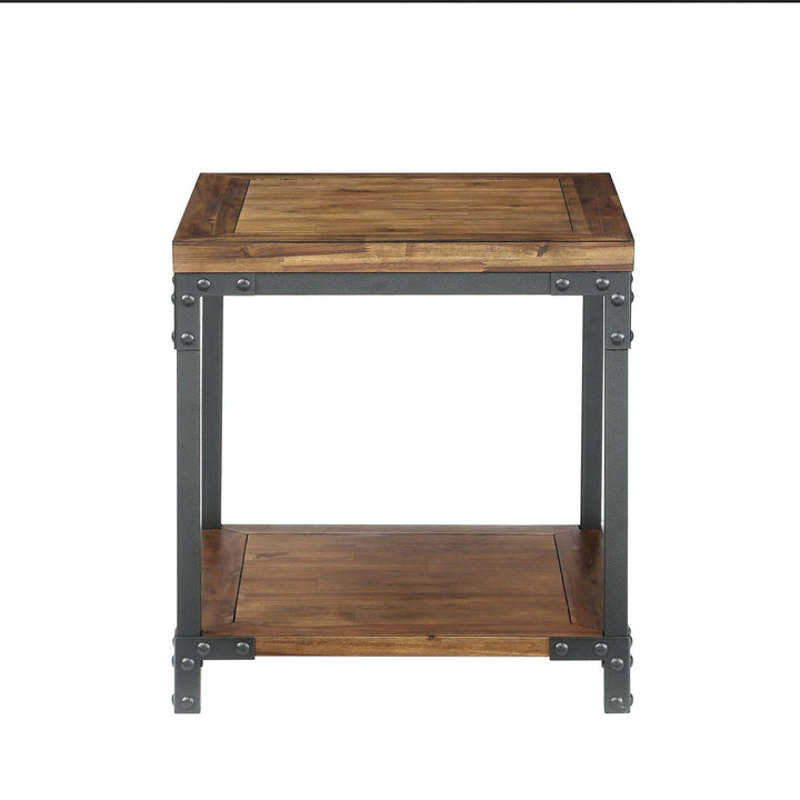 Industrial Design End Table Square Coffee Brown Classic Wood Finish - Diamond Home USA