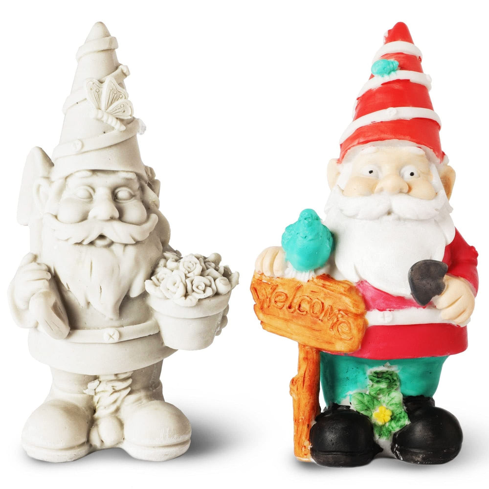 2 Pack Mini Paint Your Own Garden Gnome Statues Unpainted DIY Ceramic - Diamond Home USA