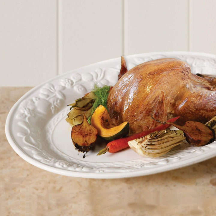 18.75 Inch Oval Platter White Country Casual Stoneware 1 Piece Dishwasher Safe - Diamond Home USA