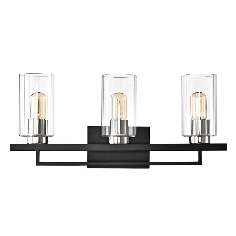 Black and Brushed Nickel 3-light Vanity with Clear Beveled Glass Shades - Diamond Home USA
