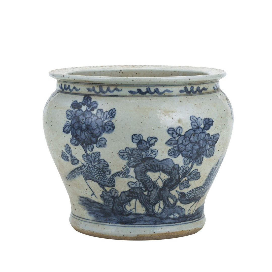 Blue and White Small Planter Flower with Porcelain - Diamond Home USA