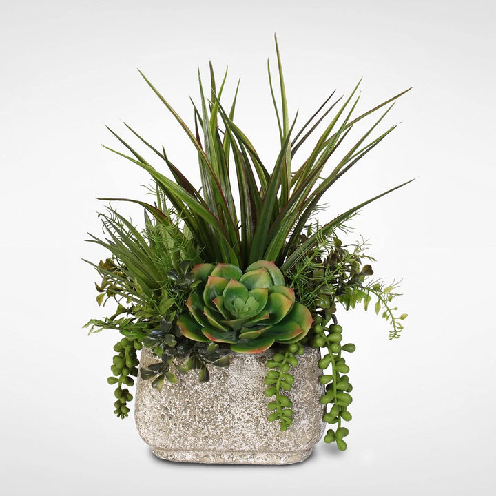 Jenny Silks Artificial Succulent Variety in Stone Pot - Green - Diamond Home USA